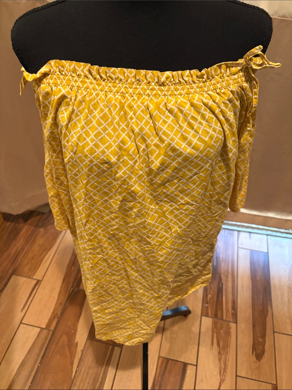 Yellow Geometric off the shoulder dress